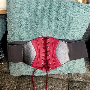 Corsets Belt for Women Lace-up Elastic Waist Belt Tied Waspie Wide Belt Red 2XL